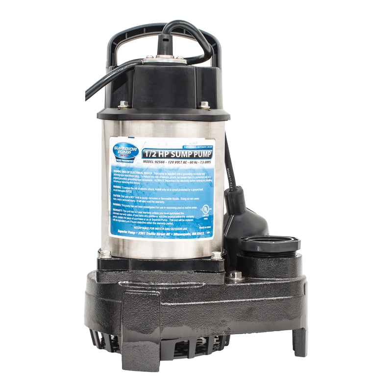 Superior Pump 0.5 HP Stainless Steel with Cast Iron Base Sump Pump